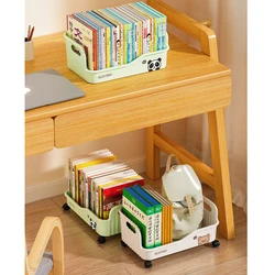 WORTHBUY Movable Book Storage Box Multifunctional Bookshelf With Wheels Desktop Organizer Office Study Plastic Storage Case