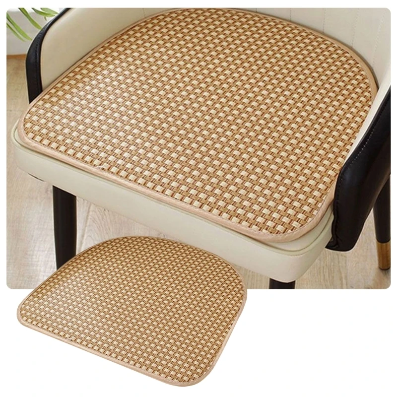 Office Chair Seat Pad in Plant Fiber 45x44cm,Open Front Braided Layer with Grip Backing for Study Seating,Kitchen Chair,and Home