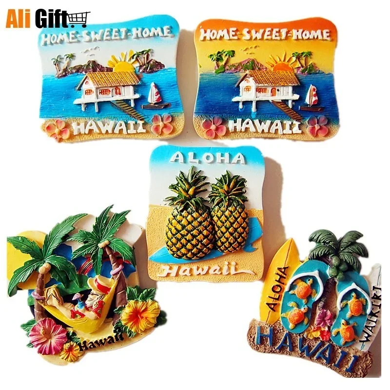 3D Hawaii Beach Sunrise View Resin Magnetic Refrigerator Magnet, Travel Souvenir, Kitchen, Home Decoration, Fridge Sticker