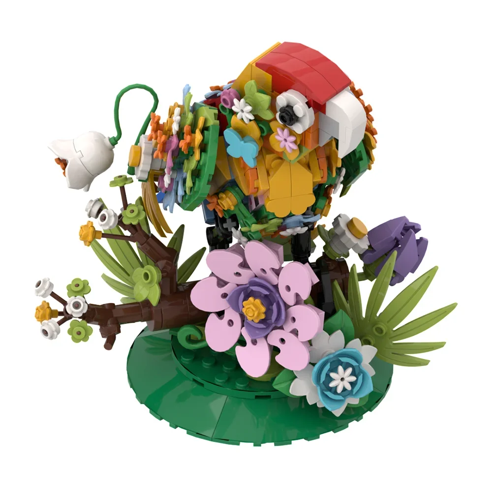 Gobricks MOC loro flores bloques de construcción modelo flores pájaro decoraciones para el hogar Kits creativos ladrillos montar juguete regalos para niños