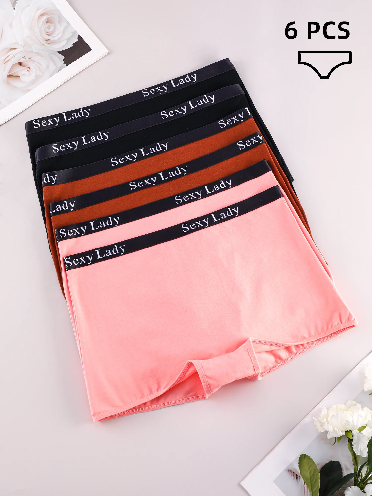 

ALDOLA 6PCS/Set Women's Cotton Panties Breathable Comfortable Lingerie Boyshorts Solid Color Underwear Under Skirt