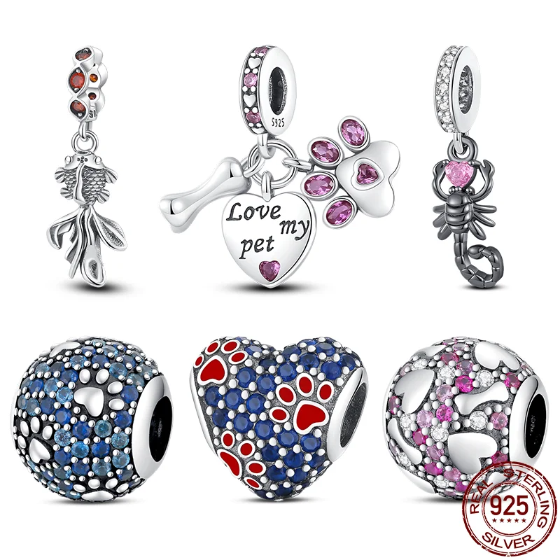 

Fit Original Pandora Bracelet 100% 925 Sterling Silver Cute Koi Scorpion Pet Charms Beads For Women Fine DIY Travel Jewelry Gift