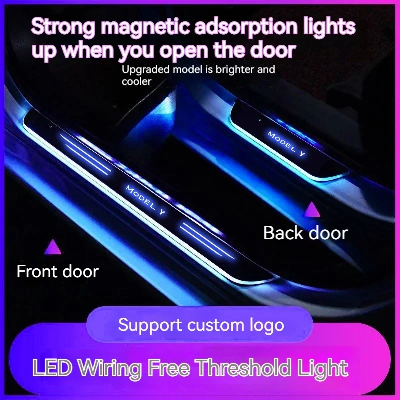 For Tesla Model Y Model 3 2019 2021 2024 Car Wireless LED Welcome Pedal Threshold Light passage Atmosphere lamp Auto Accessories