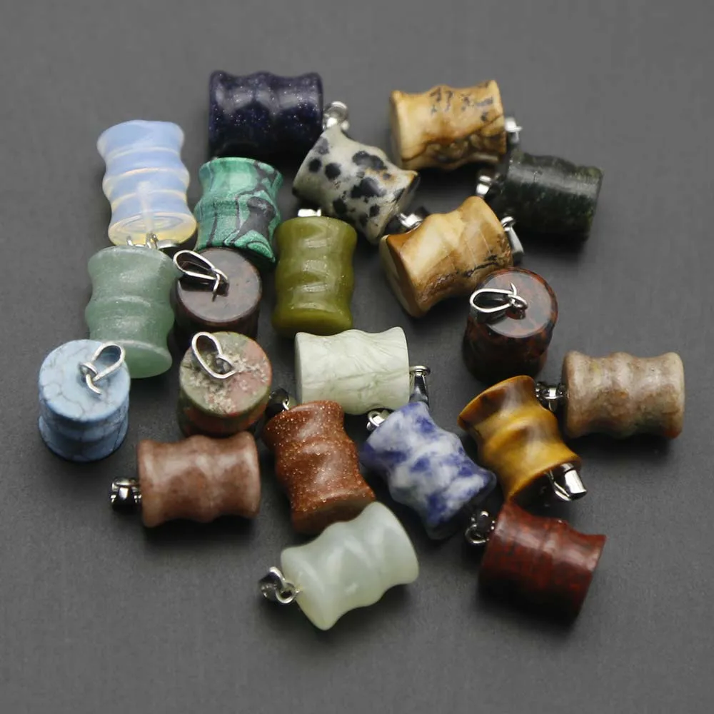 Selling Natural Semiprecious Stone Carved Bamboo Pendant Necklace Earrings DIY Jewelry Accessories Wholesale 24Pcs Free Shipping