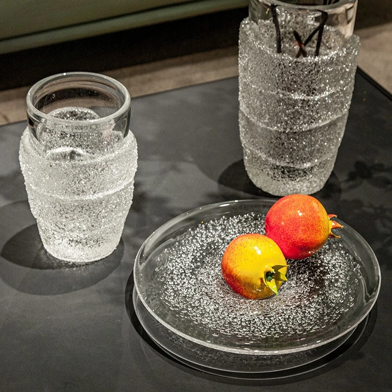 Glazed crystal glass, high-end vase fruit plate, transparent high-end guest restaurant