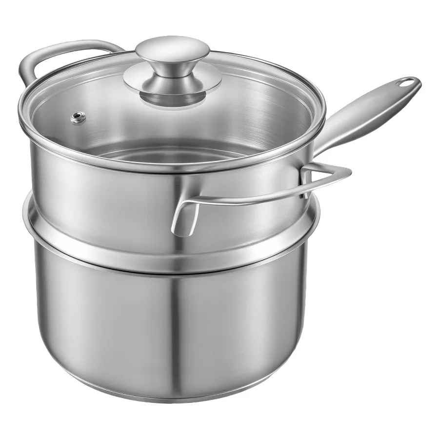 

1.5 QT Stainless Steel Saucepan with Steamer Multipurpose Sauce Pot with Glass Lid Nonstick Design Ergonomic Handle Compatible