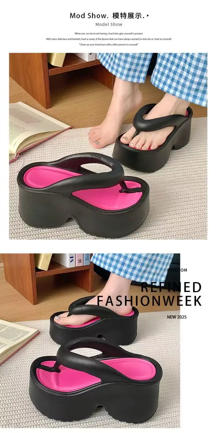 Women's Clip Toe Wedge Flip Flops 2026 Summer Chunky Platform Beach Sandals Woman Thick Sole High Heeled Eva Slippers Slides