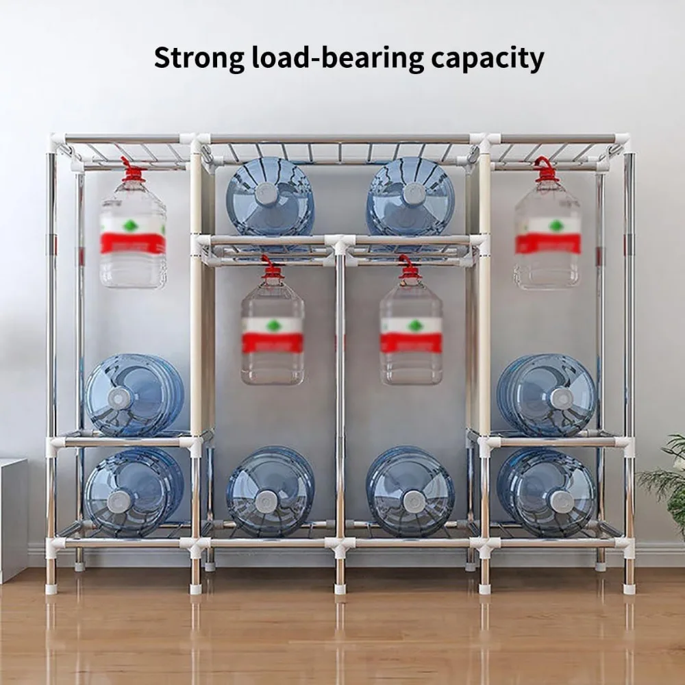 منظم خزانة ملابس محمول من القماش غير المنسوج مع 3 أرفف و4 قضبان تعليق لحلول تخزين الملابس #3