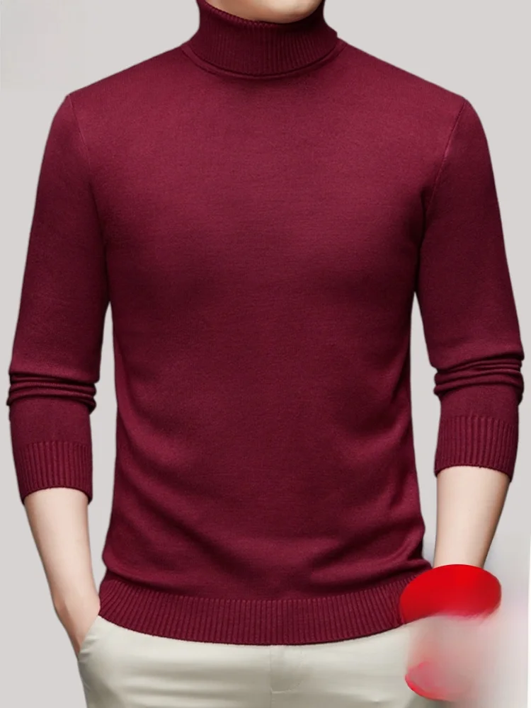 Eordos Men's High Collar 00 Pure Wool Sweater Casual Versatile Knitwear Base Layer Comfortable Warm Breathable Elastic