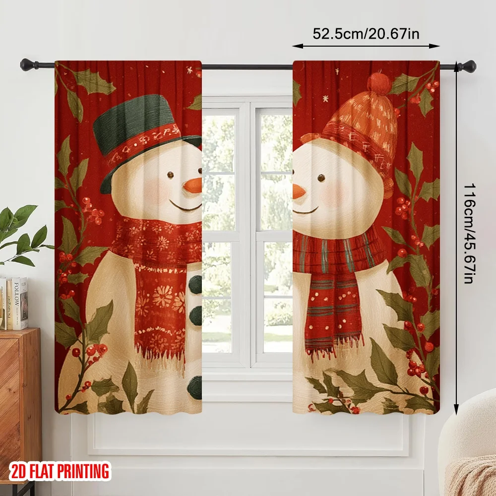 2pcs,2D plane printing Curtain Fabric Christmas snowman1 Versatile Polyester (without rod) Home Decor Use for Bedroom, Living