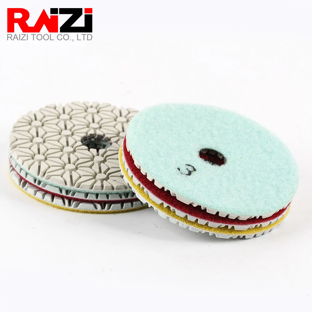 RAIZI Tampone per lucidatura a umido diamantato da 4 pollici/100 mm per granito, calcestruzzo, marmo, pietra, tamponi per lucidatura a 3 fasi, utensile abrasivo