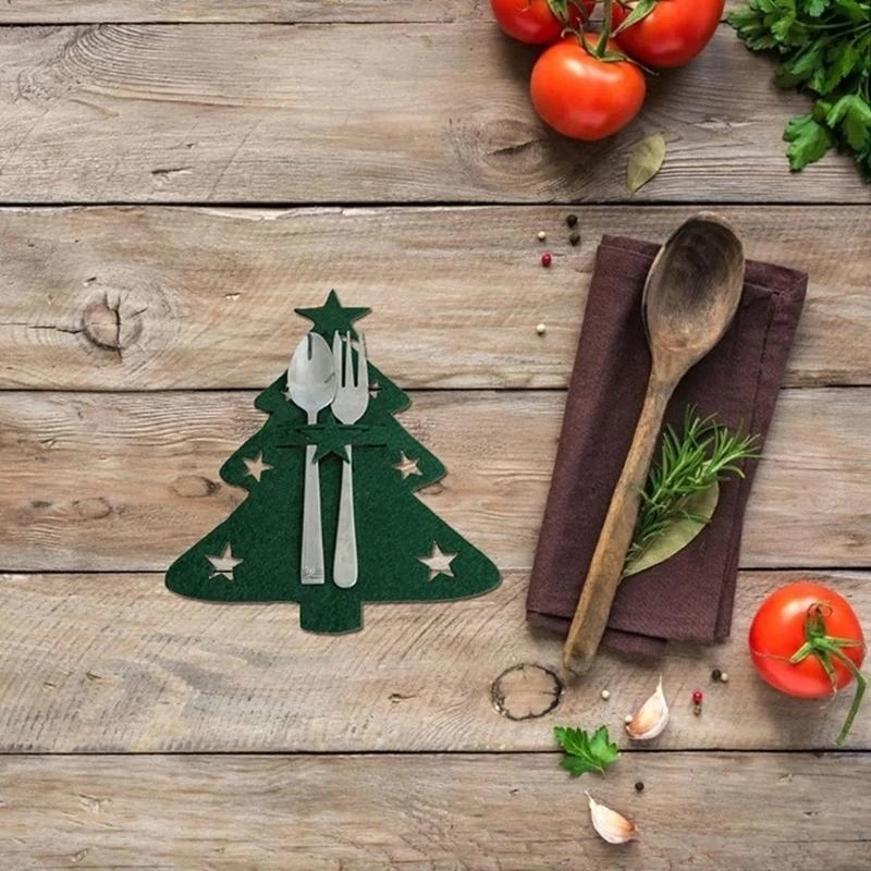 4pcs Christmas Cutlery Holder Bags Christmas Tree Spoon Holder Pocket Knife Fork Bags Tableware Organizers Table high quality view 4