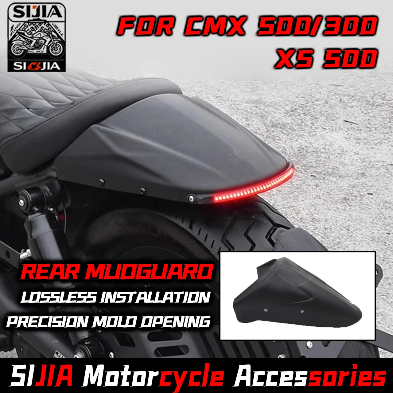 

Motorcycle Rear Tail Tidy Fender Short Mudguard Eliminator Led Fairing for Honda Rebel CMX300 CMX500 XS500 2017-2023