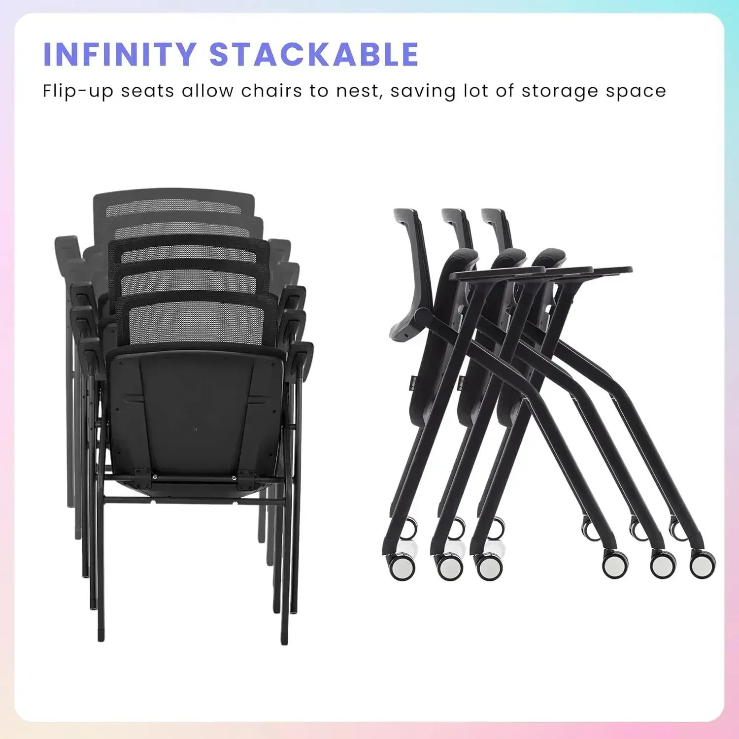 BestsellerBestseller4 Pack Stackable Conference Room Chairs with Wheels and Paddle, Ergonomic Mesh Back and Arms for Meeting, Co