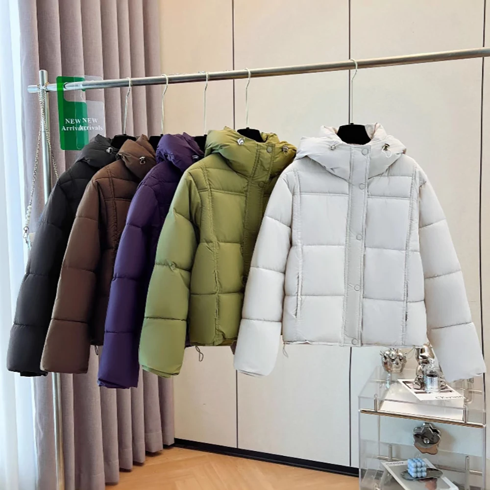 

2025 New Women Winter Cotton Coats Solid Color Casual Loose Hooded Down Cotton Jackets Korean Style Thick Warm Bread Jackets