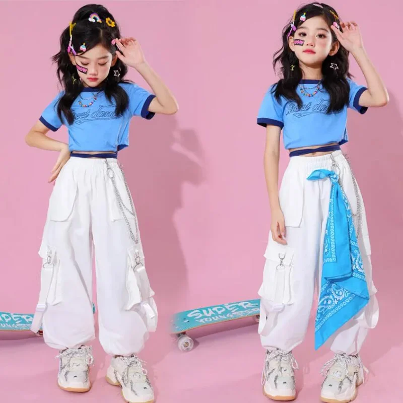 Crop Tops Cargo Pants Children Streetwear Clothes Kids Mini Shorts Street Dance Jazz Showing Costumes Girls Hip Hop Outfits