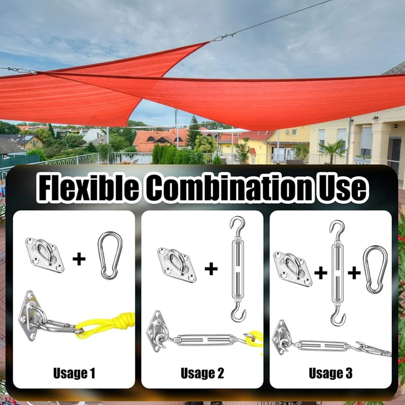 92 Pieces Shade Sail Hardware Kit Rust-Proof Shade Hardware Kit For Triangle Rectangle Shade Sail Installation