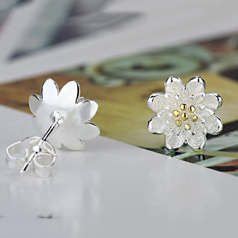 Butik Lady Shining Flower Fashion 925 Sterling Silver Kolczyk sztyft Chrząstka Piercing Kolczyki Biżuteria Boho Prezent dla kobiet — zdjęcie 5