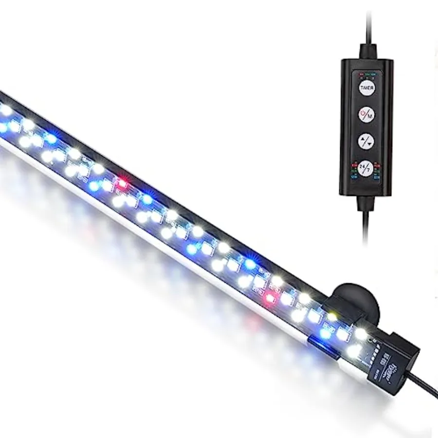 

24/7 Mode Submersible Aquarium LED Light, Full Spectrum Hidden Fish Tank Light with 3 Rows Beads 7 Colors Auto On Off Sunrise-D