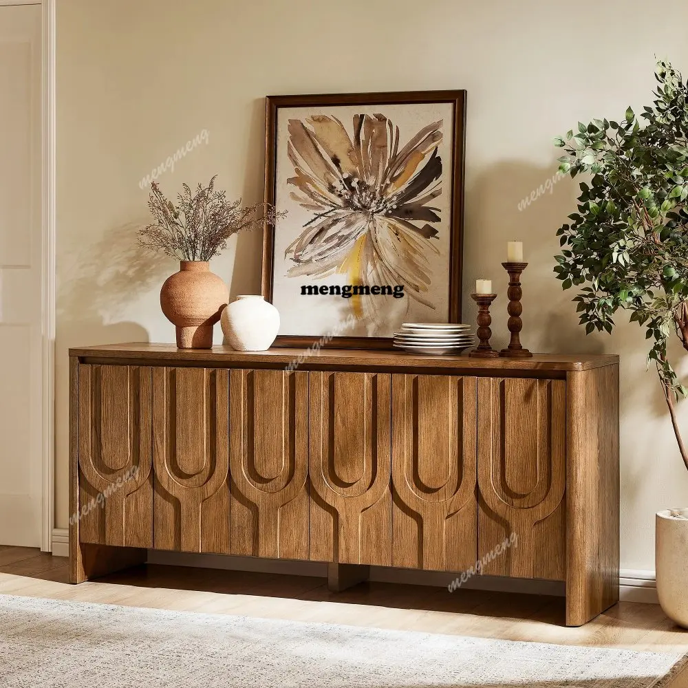 

Medieval style storage carved edge cabinet solid wood locker living room retro style six door log style decorative cabinet