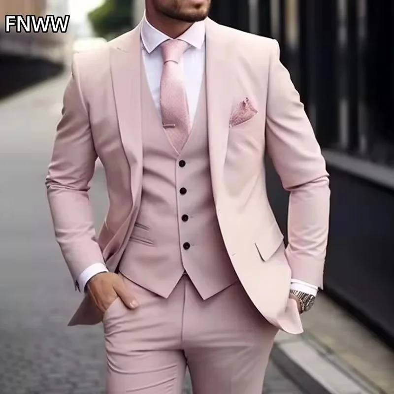 

2026 Luxury Slim Fit 3 Piece Men's Tuxedo Suits with Vest Wedding Groom Formal Costume Homme Jacket Pant Occasion Terno 2025