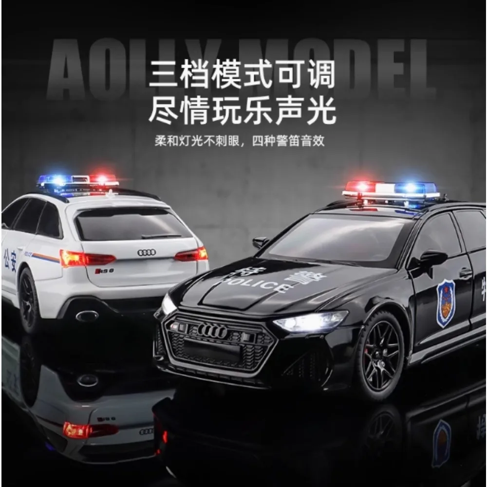 Voitures de Police AUDI RS6, modèles miniatures en alliage moulé sous pression, jouets avec son et lumière, véhicules à tirer pour enfants, cadeaux de Collection, 1:24