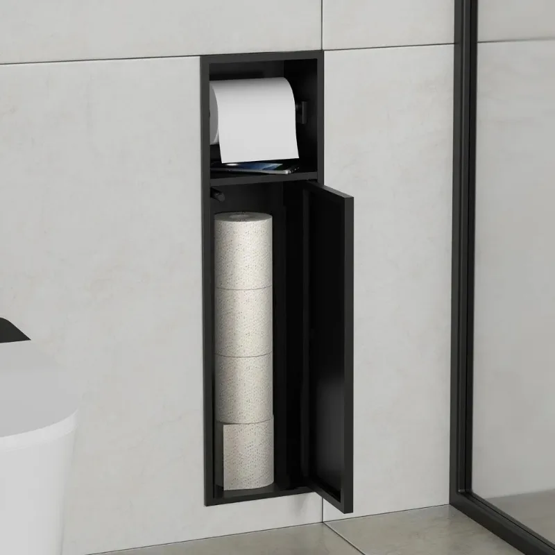 Paper Roll Holder Toilet Brush Niche Wall Embedded 304 Stainless Steel with Bathroom Locker