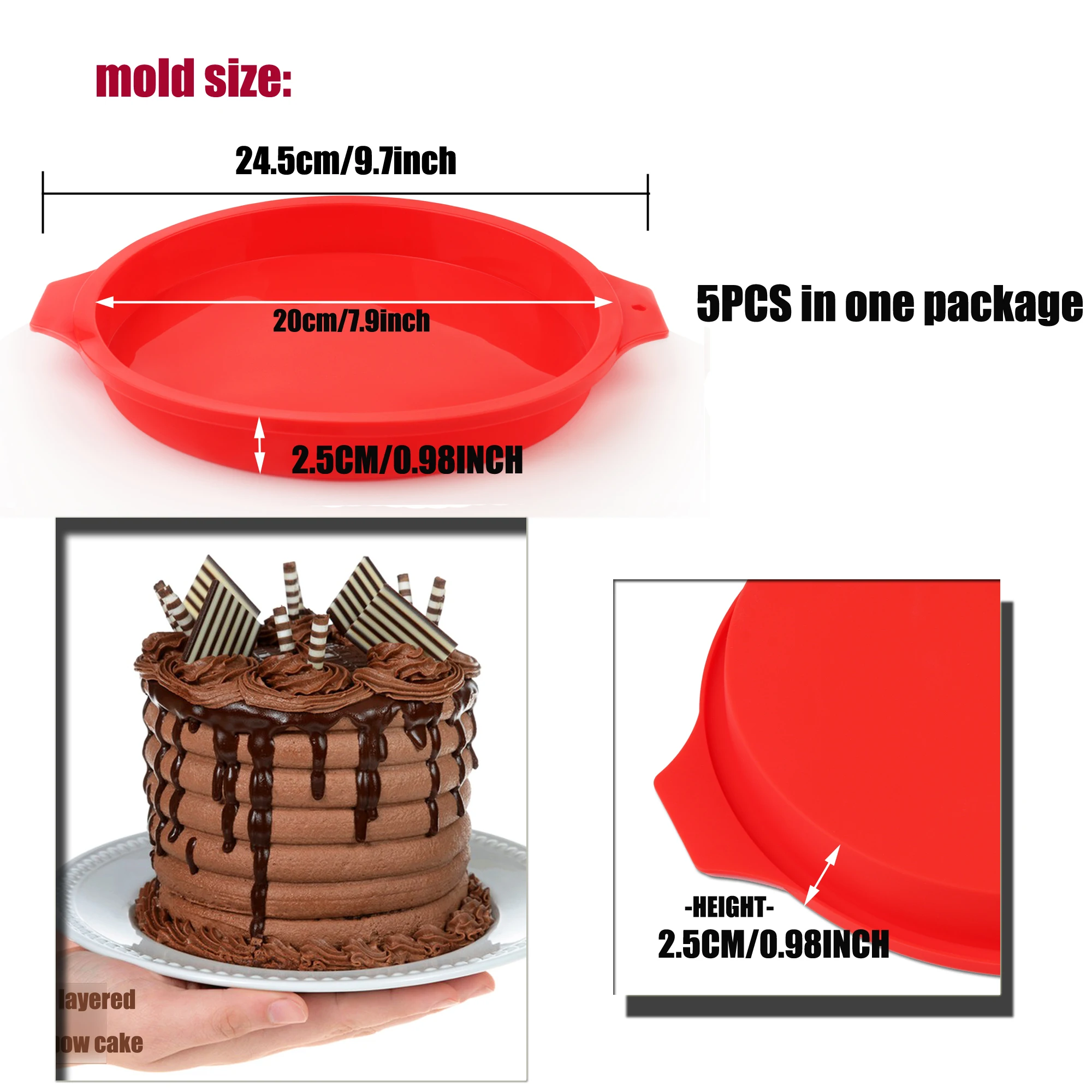 Red Layered Cake Tray Set, 8-inch Round Rainbow Cake Baking Pan, Vegetable Pancakes, Taco Shell, Pizza, and Resin Craft （5piece）