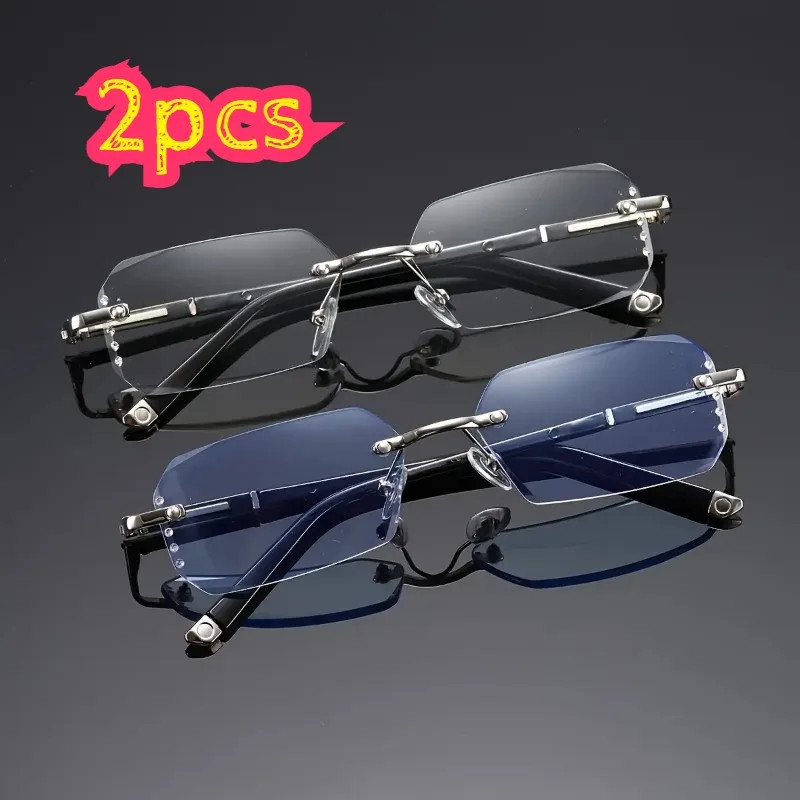 1/2Pcs Rimless Men Glasses, Retro PC Frame, Anti-blue Light, Durable Daily Eyewear, Ideal Gift