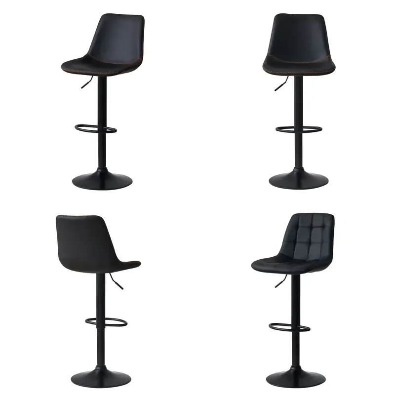 for -002 Adjustable Modern Style Leather Bar Chair with Metal Frame and Foot Pedals Black Commercial for Hotels and Dining