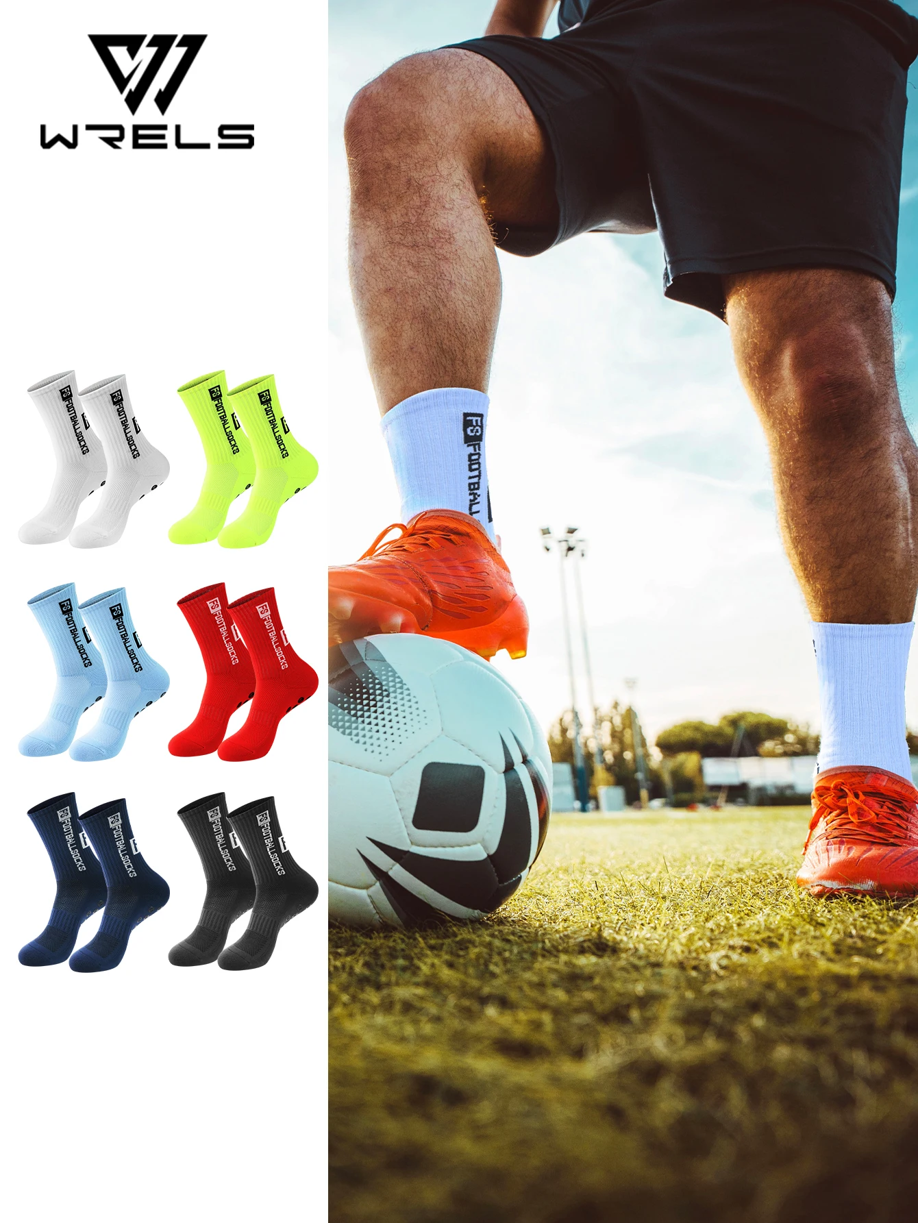 WRELS 1/2/3 Pares de Calcetines de Fútbol Antideslizantes y Anti-Olor, Calcetines Deportivos Transpirables con Base Grue