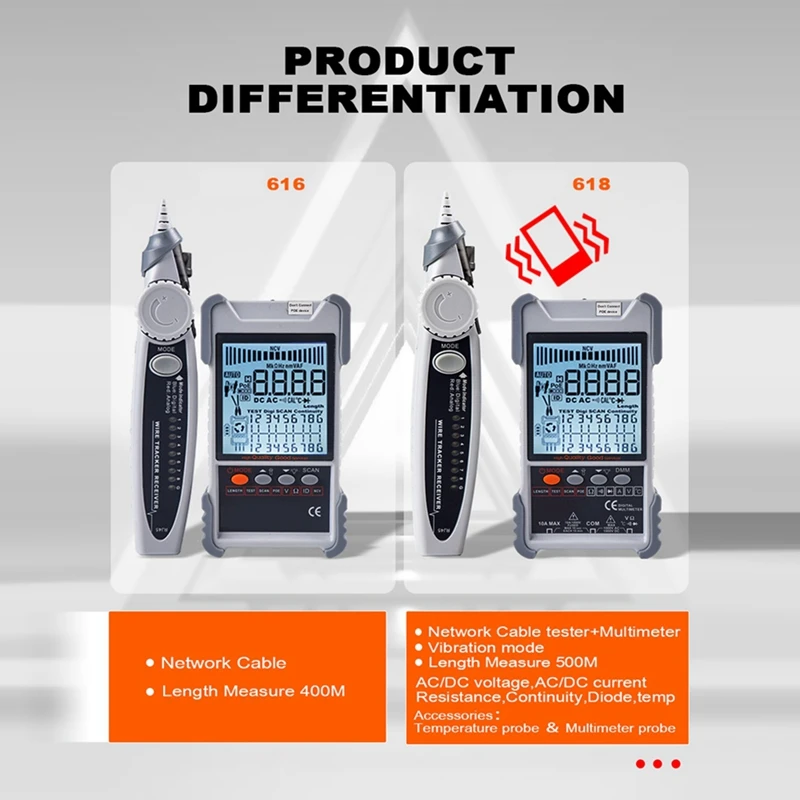 اختبار كابل الشبكة مع شاشة LCD ، اختبار POE للبحث الرقمي ، جهاز اختبار Wiremap ، أداة تعيين الهوية ، ET618 ، B