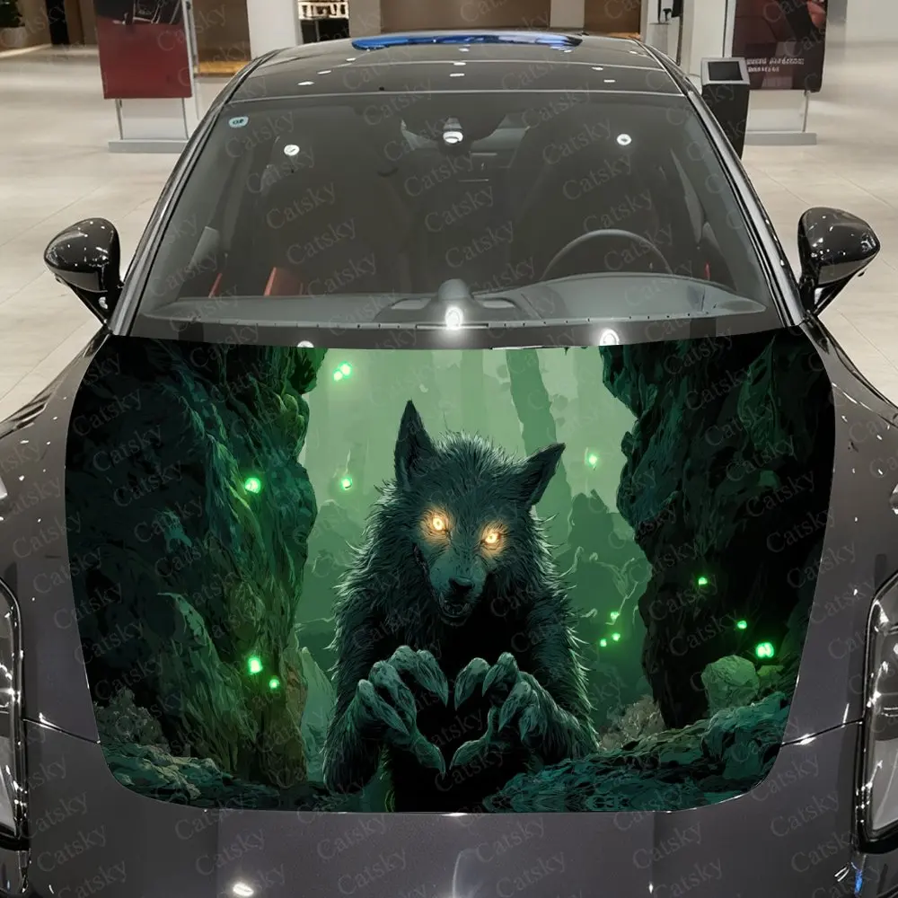 

Glowing Claws and Cave Monster Wolf Car Vinyl Wrap, PVC Material Waterproof Car Hood Sticker, Self-Adhesive Scratch-Resistant St