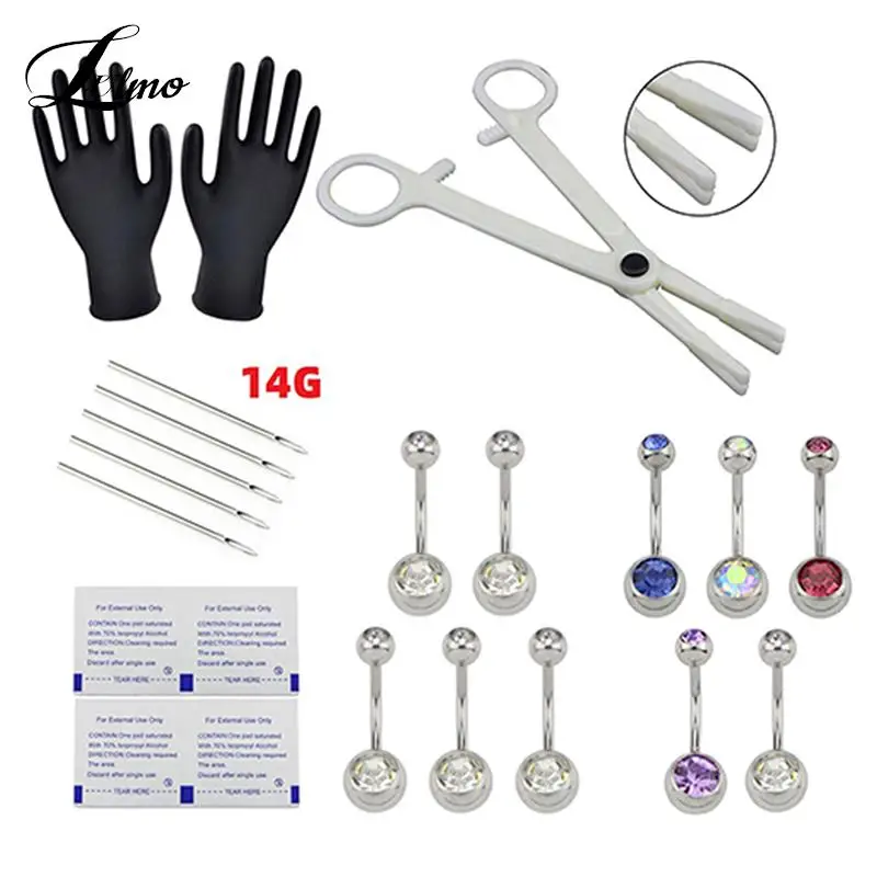 

1set Body Piercing Tool Kit Disposable Professional Body Piercing Needles Clamp Gloves Tools Ear Tragus Nose Navel Piercing