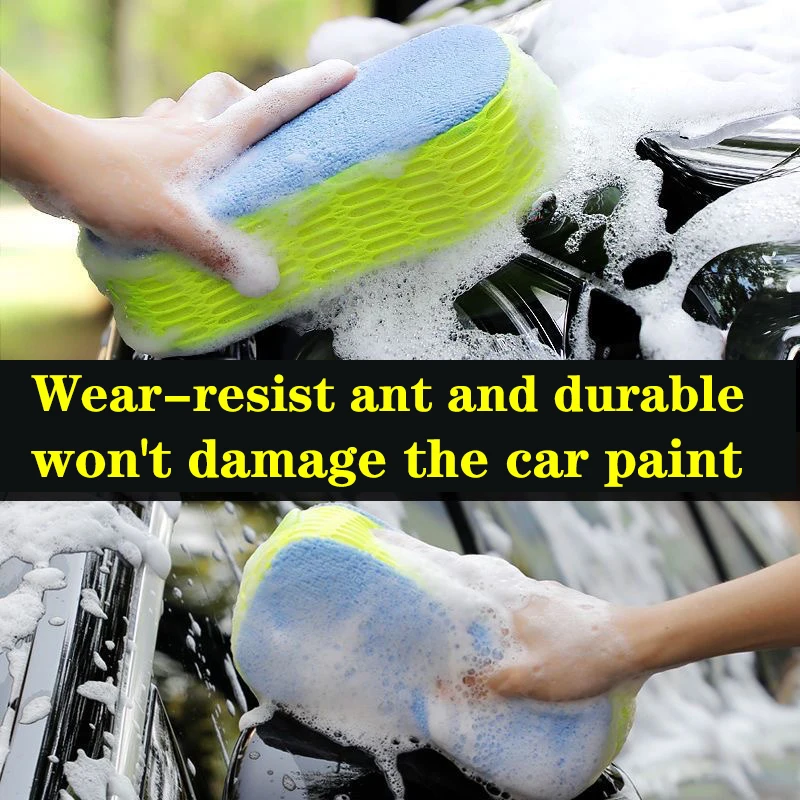 

3 шт. губка из кораллового флиса из микрофибры 23X11,5X5,6 см с синим полотенцем 30X30 см для чистки автомобиля, бытовой уборки и водной игры