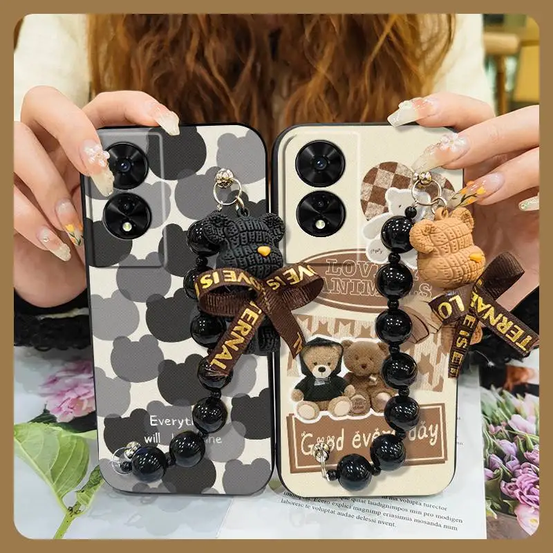 cute Bear bracelet Phone Case For TCL 505/T509K/T5094 Back Cover Black pearl pendant phone case mobile case silicone