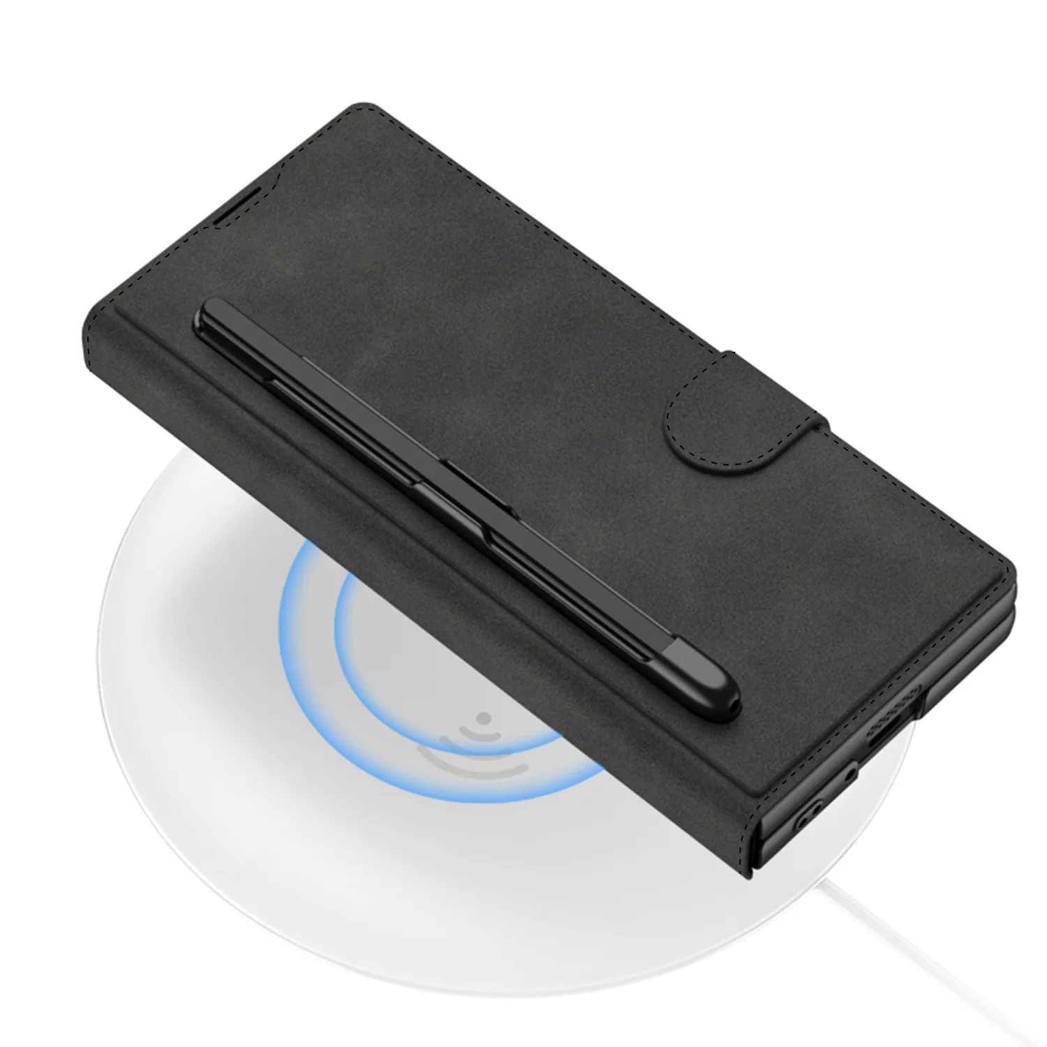 For Samsung Galaxy Z Fold 6 Case Skin Friendly Matte Flip Leather Pen Slot with Tempered Film Shockproof Back Cover Accessories