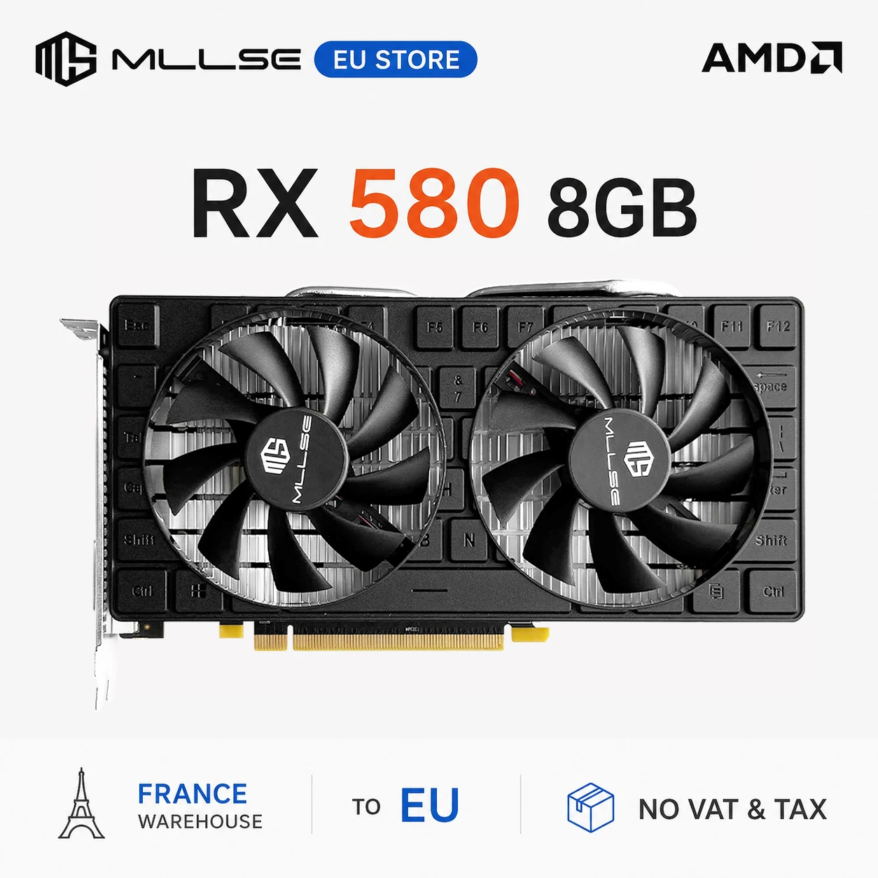 MLLSE AMD RX 580 8 Go 2048SP Carte graphique de jeu GDDR5 256 bits 6 broches PCI Express 3.0 x16 GPU Radeon RX580 8G