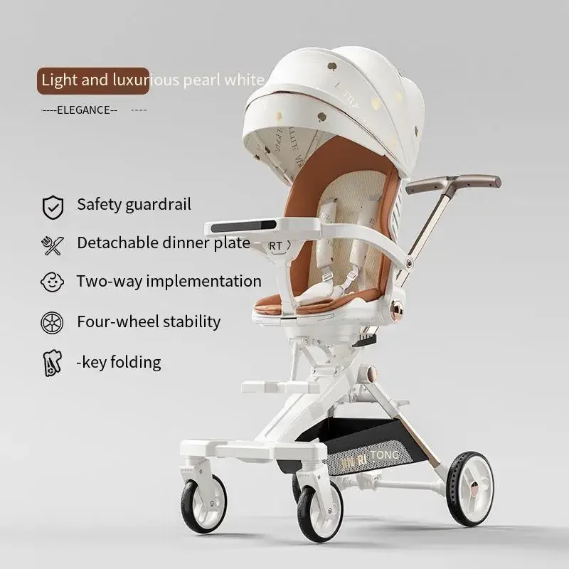 

Four-wheeled Stroller High Landscape Lightweight Stroller Newborn Baby Two-way Swivel Seat Folding Shock-absorbing Baby Stroller