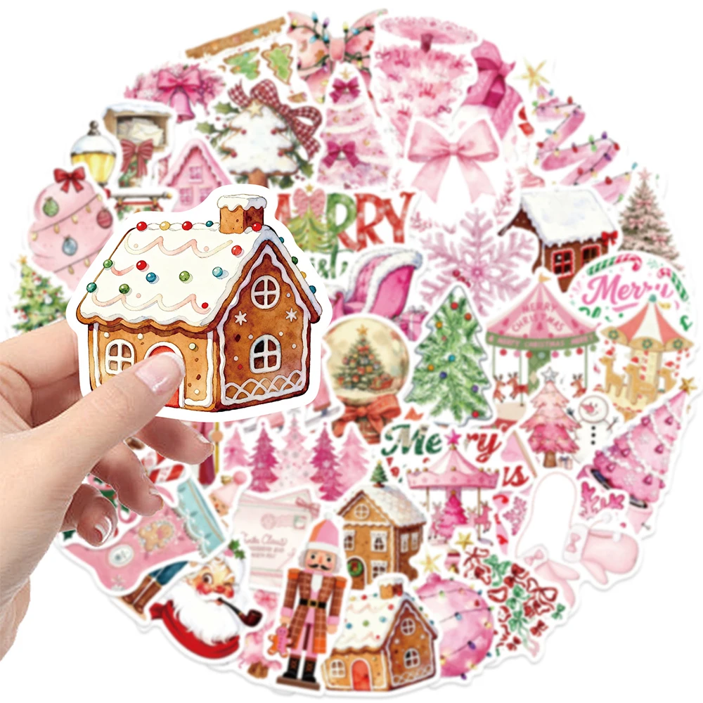 10/30/50/100pcs Pink Cute Christmas Santa Claus Stickers Aesthetic Christmas Tree Deer Cartoon Sticker DIY Notebook Guitar Diary
