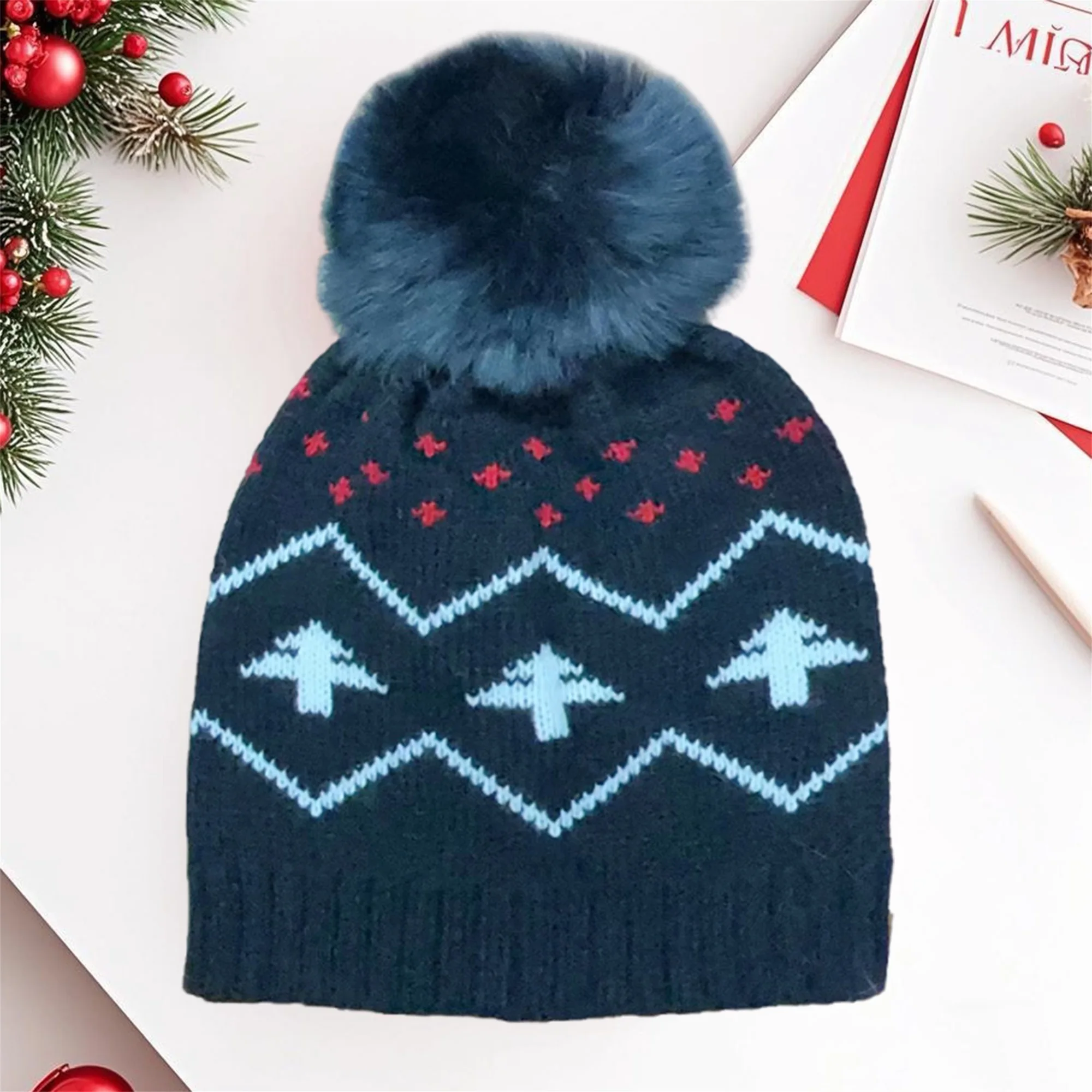 Cappelli natalizi con pompon lavorato a maglia per bambini Berretti invernali festivi con motivo a renna Cappello natalizio caldo per bambini Ragazzi e