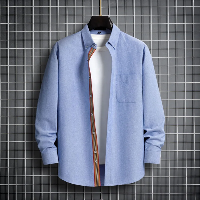 Plus Size Men's Long Sleeve Shirt Hot Sale 100% Cotton Washed Shirt Men's Top Men's Clothing