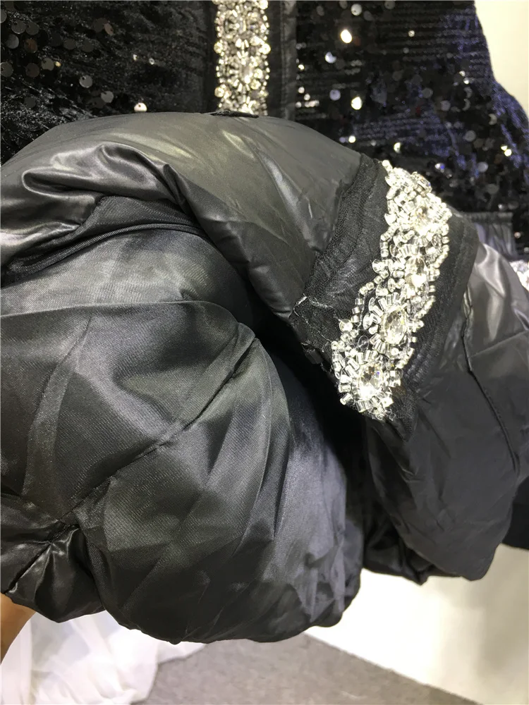 Sequins Beaded Black Versatile Stand Collar Vest for Women 2024 Autumn and Winter Sleeveless Puffer Jacket Cotton-Padded Coat