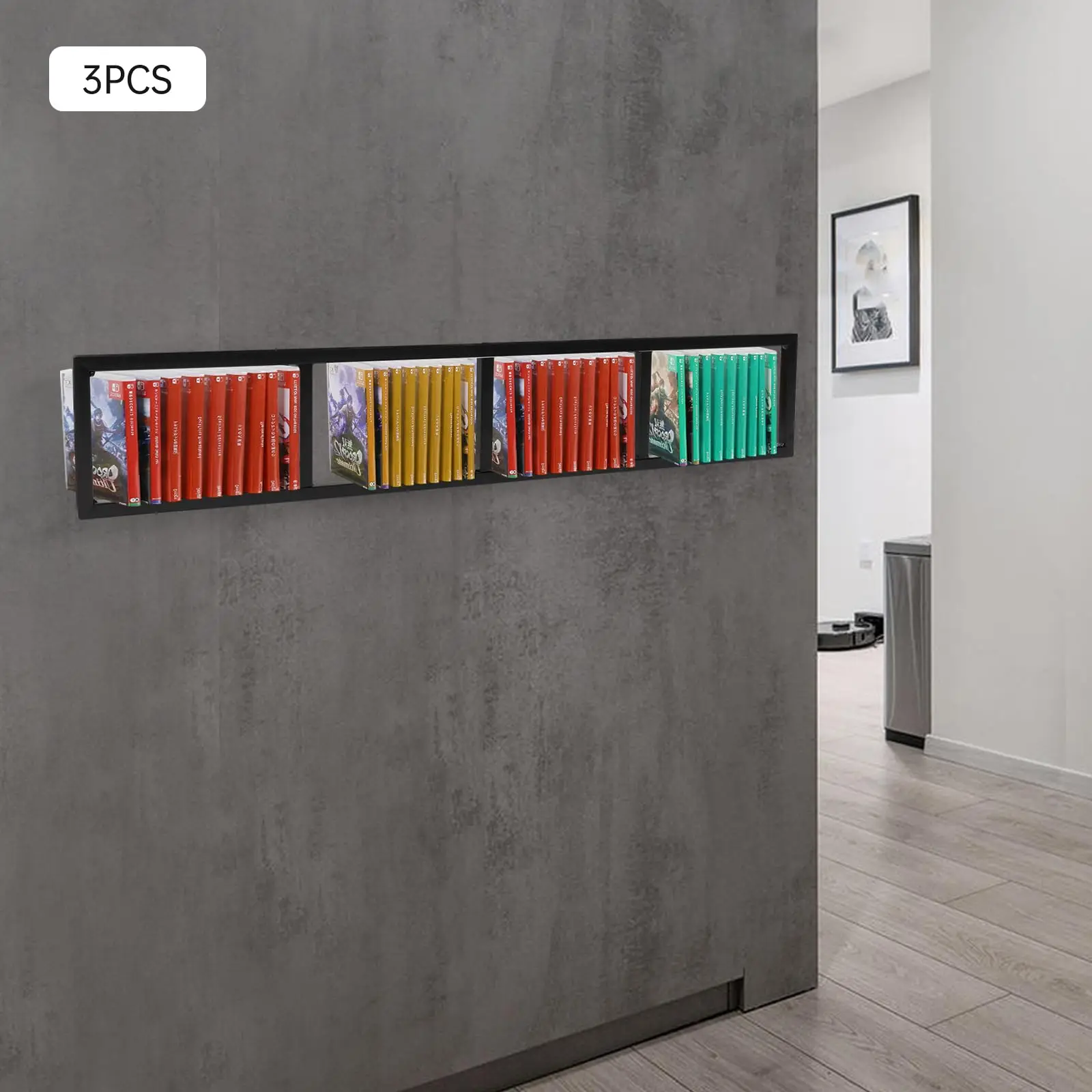 Rak Penyimpanan Media - Rak Penyimpanan Cd Desain Terbuka 34 Inci Pemasangan di Dinding - Rak Mengambang Logam Organizer Cd Dvd - Penyimpanan Kubus Med