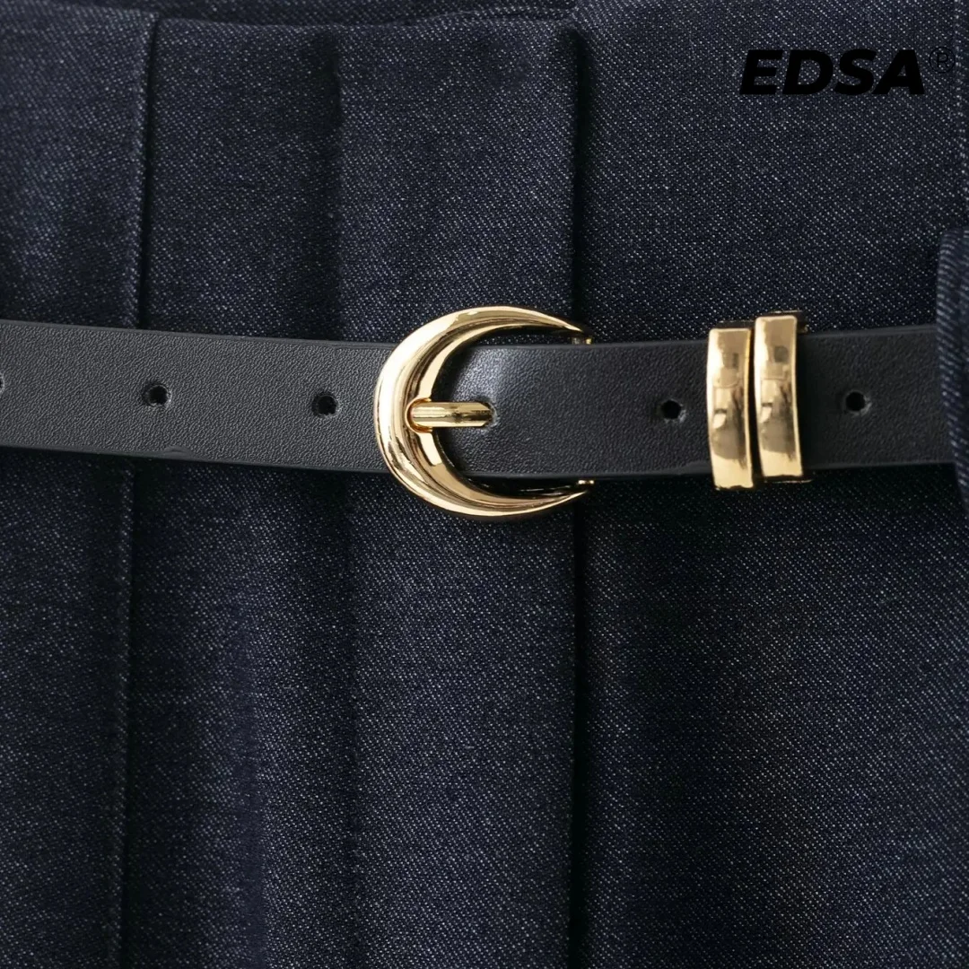 EDSA Women Fitted High Waist Trousers with Belt Straight Leg Long Pants for Office Lady Streetwear