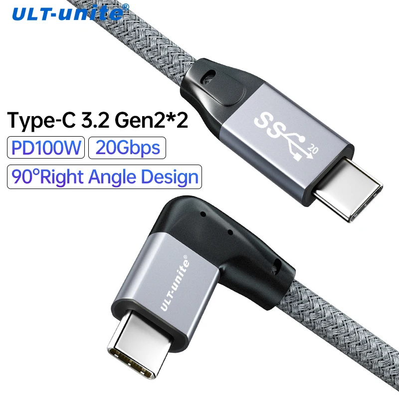 Cable USB 3,2 tipo C de 90 grados, Cable de datos PD100W 4K con todas las funciones, 20Gbps, macho a macho, 1,5 m