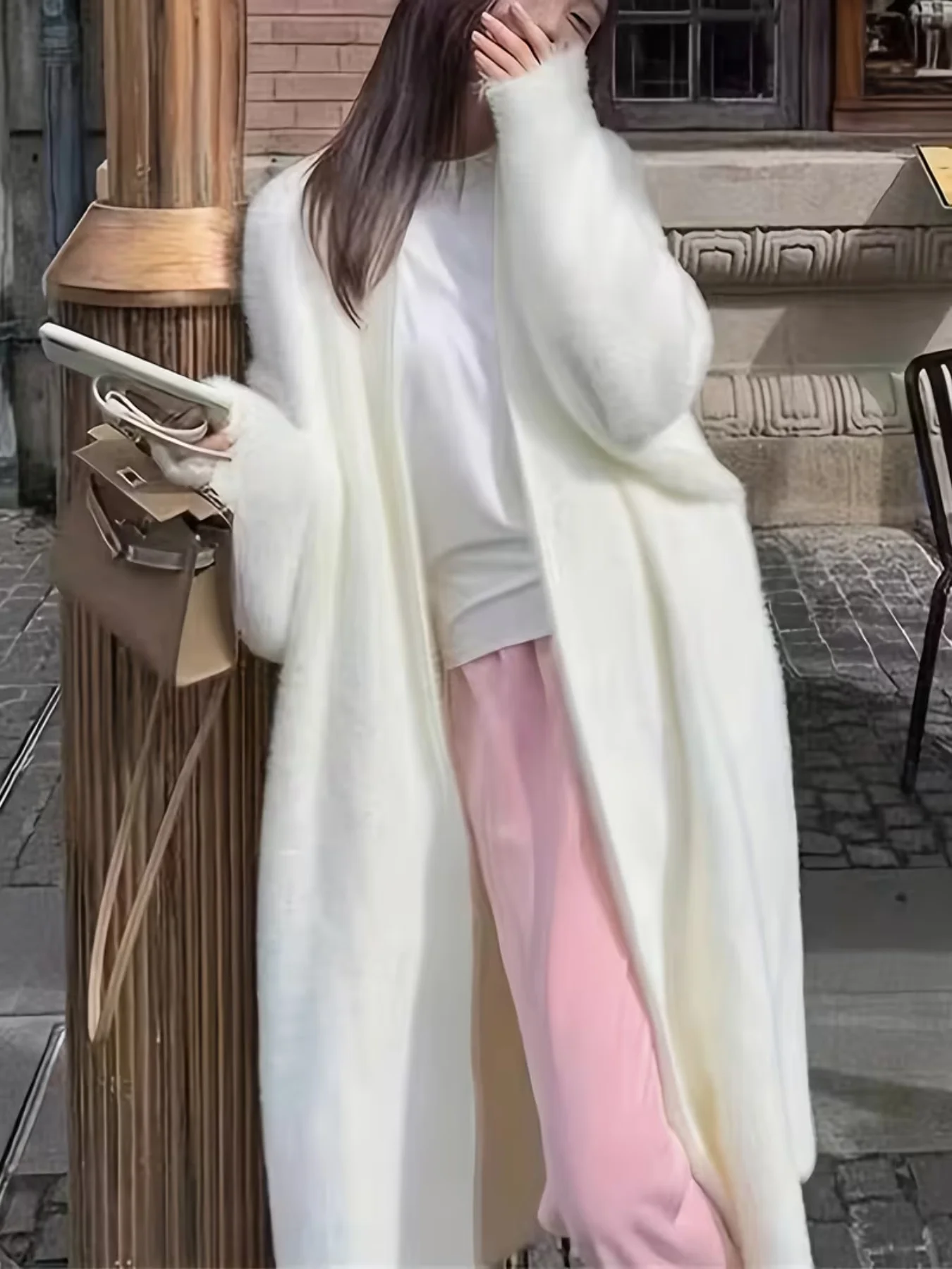 Europäisch-Amerikanischer Stil Langer Cardigan Damen Knielanger Mantel Entspannte Passform Gemütlich für Herbst Winter