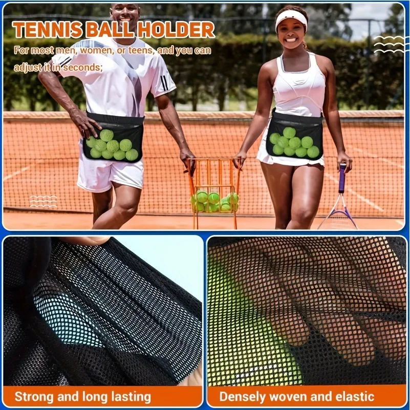 Multifunctional Tennis Ball Waist Pouch Double Storage Mesh Bag with Zipper Pocket Adjustable Belt for Tennis Training Tools