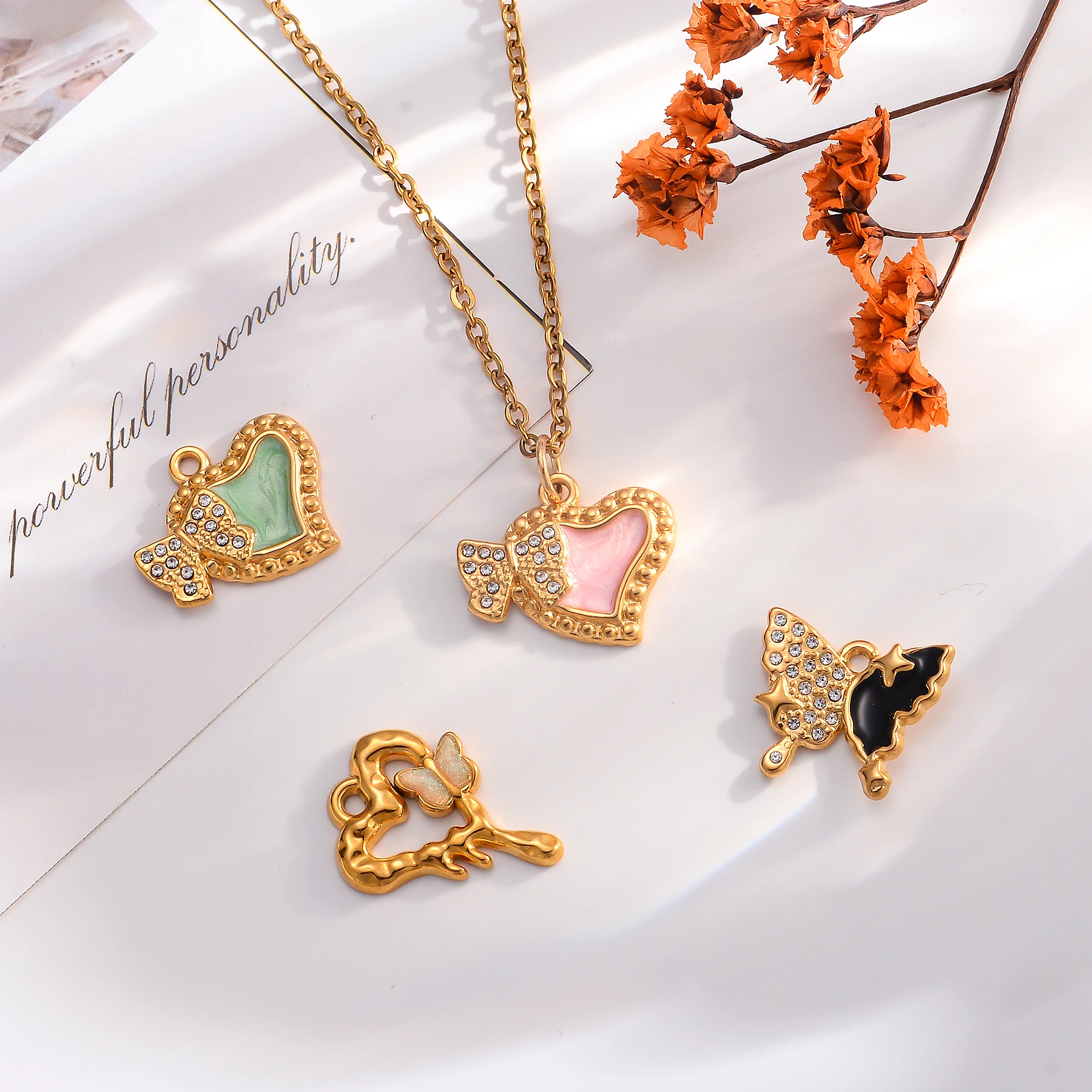 2 قطعة فراشة القلب حساسة سحر قلادة المينا الاكسسوارات DIY بها بنفسك صنع الحلو قلادة أقراط النتائج مجوهرات #6