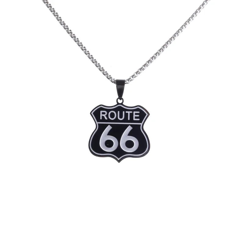 Fashion Route 66 Mother Road Pendant Stainless Steel Necklace Mens Womens Vintage Bike Race Party Jewelry